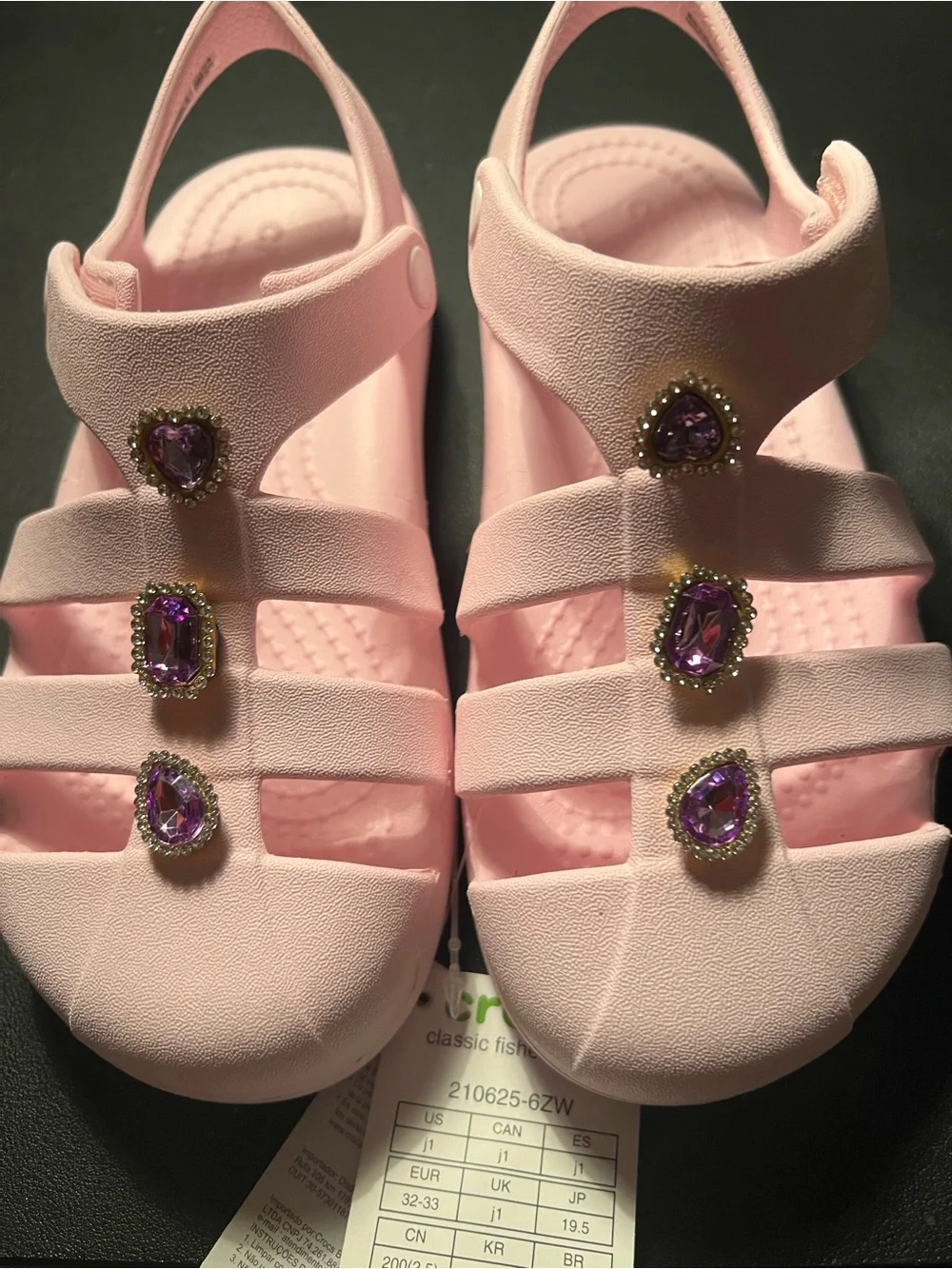 Kids Pink Crocs Sandals with Purple Gem Jibbitz